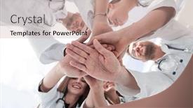  Presentation with diverse medical - PPT theme having image-of-a-group background and a coral colored foreground