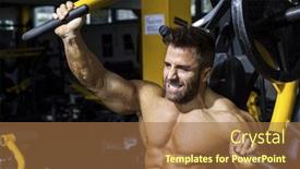  Presentation with bodybuilding - PPT layouts featuring image of a handsome bearded bodybuilding man doing chest workout background and a coral colored foreground