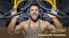  Presentation with bodybuilding - PPT layouts with image of a handsome bearded bodybuilding man doing chest workout background and a tawny brown colored foreground