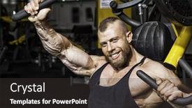  Presentation with bodybuilding - Audience pleasing theme consisting of image of a handsome bearded bodybuilding man doing chest workout backdrop and a dark gray colored foreground