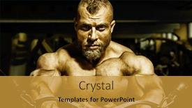  Presentation with bodybuilding - Cool new slides with image of a handsome bearded bodybuilding man doing chest workout backdrop and a gold colored foreground