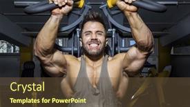  Presentation with bodybuilding - Amazing slides having image of a handsome bearded bodybuilding man doing chest workout backdrop and a tawny brown colored foreground