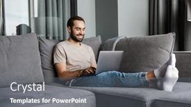  Presentation with cheerful - Slide deck with image-of-a-handsome-cheerful background and a gray colored foreground