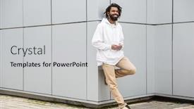  Presentation with happy image - Audience pleasing presentation consisting of image-of-a-handsome-happy backdrop and a light gray colored foreground