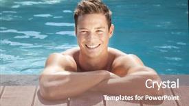  Presentation with jumping into pool - Theme having image of a handsome man background and a coral colored foreground