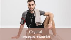  Presentation with water sports - Audience pleasing presentation design consisting of image of a handsome young sports fitness man posing isolate over white wall background listening music with earphones drinking water backdrop and a coral colored foreground