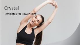  Presentation with exercises - PPT layouts with image of a happy beautiful young sport fitness woman make exercises isolated over grey wall background background and a light gray colored foreground