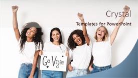  Presentation with motivation - Amazing PPT theme having image of a happy cheery emotional young women multiracial friends posing isolated over white wall background holding blank with motivation vegan text backdrop and a lemonade colored foreground