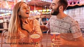  Presentation with amusement park - Presentation design featuring image of a happy laughing loving couple walking outdoors in amusement park eat popcorn background and a red colored foreground