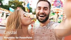  Presentation with amusement park - Audience pleasing slide deck consisting of image of a happy positive loving couple walking outdoors in amusement park take a selfie by camera backdrop and a coral colored foreground