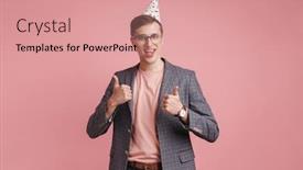  Presentation with birthday boy - Amazing PPT theme having image-of-a-happy-positive backdrop and a coral colored foreground