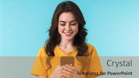  Presentation with happy image - Cool new PPT theme with image-of-a-happy-positive backdrop and a gold colored foreground