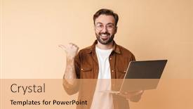  Presentation with happy-image - Cool new slide set with image-of-a-happy-positive backdrop and a coral colored foreground