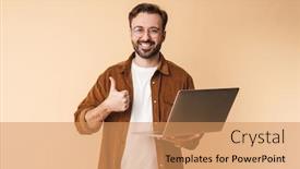  Presentation with happy image - Amazing presentation theme having image-of-a-happy-positive backdrop and a coral colored foreground