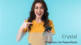  Presentation with happy image - Audience pleasing slides consisting of image-of-a-happy-surprised backdrop and a arctic colored foreground