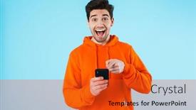  Presentation with happy image - Beautiful PPT theme featuring image-of-a-happy-surprised backdrop and a red colored foreground