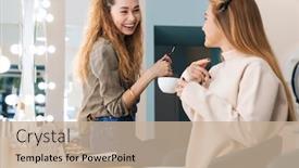  Presentation with makeup artist - Presentation design consisting of image-of-a-happy-young background and a coral colored foreground