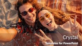  Presentation with peace - Slide set consisting of image-of-a-happy-young background and a tawny brown colored foreground