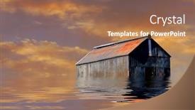  Presentation with flood - Slide set with image of a iowa farmhouse surrounded by water from flood background and a coral colored foreground