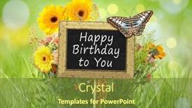  Presentation with happy birthday - PPT layouts having image of a little chalkboard in the garden with the text happy birthday to you background and a tawny brown colored foreground