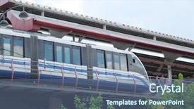  Presentation with railway - Colorful slide set enhanced with image of a monorail railway backdrop and a ocean colored foreground