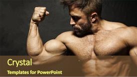  Presentation with flexing - PPT theme featuring image of a muscular man background and a tawny brown colored foreground