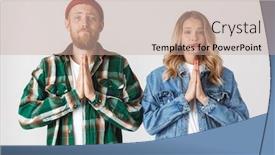  Presentation with hopeful - Beautiful slide set featuring image of a nervous emotional young loving couple posing isolated over white wall background make hopeful please gesture backdrop and a soft green colored foreground