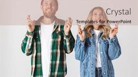  Presentation with hopeful - Audience pleasing PPT theme consisting of image of a nervous emotional young loving couple posing isolated over white wall background make hopeful please gesture backdrop and a soft green colored foreground