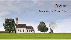  Presentation with satellite dish - PPT theme consisting of image of a nice church with satellite dish in bavaria germany background and a light blue colored foreground