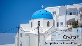  Presentation with santorini - Amazing presentation design having image of a nice santorini view with church backdrop and a light gray colored foreground