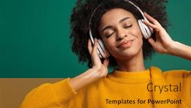  Presentation with blue music - PPT theme with image-of-a-pleased-african background and a gold colored foreground