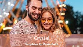  Presentation with amusement park - Slide set enhanced with image of a pleased cheerful positive loving couple walking outdoors in amusement park using mobile phone background and a coral colored foreground
