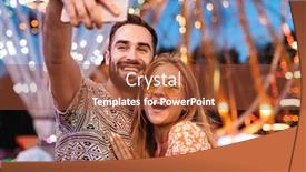  Presentation with amusement park - Colorful presentation theme enhanced with image of a pleased positive loving couple walking outdoors in amusement park take a selfie mobile phone backdrop and a red colored foreground