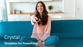  Presentation with optimistic - Slide deck featuring image-of-a-positive-smiling background and a ocean colored foreground