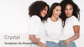  Presentation with wall - PPT layouts having image of a pretty smiling positive cheery young women multiracial friends posing isolated over white wall background background and a lemonade colored foreground