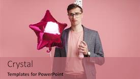  Presentation with birthday balloon - Audience pleasing presentation theme consisting of image-of-a-sad-young backdrop and a coral colored foreground