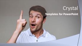  Presentation with image retrieval - PPT theme with image of a shocked surprised handsome young man posing isolated over grey wall background pointing aside background and a gray colored foreground
