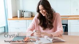  Presentation with mobile home - Audience pleasing slide deck consisting of image-of-a-smiling-beautiful backdrop and a coral colored foreground