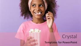  Presentation with purple wall - Slide set consisting of image-of-a-smiling-young background and a coral colored foreground