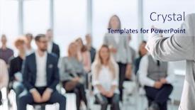  Presentation with speaker - Cool new presentation theme with image-of-a-speaker-giving backdrop and a sky blue colored foreground