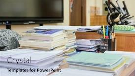  Presentation with teacher - Amazing theme having image-of-a-stack backdrop and a light blue colored foreground