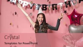  Presentation with pink birthday - Audience pleasing slide deck consisting of image-of-a-surprised-happy backdrop and a coral colored foreground