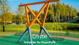  Presentation with swing - Presentation theme with image of a swing in a kindergatten background and a ocean colored foreground