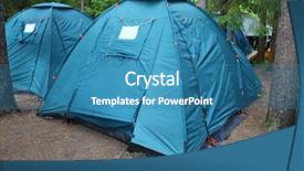  Presentation with camp - Slide set consisting of image of a tourist camp background and a teal colored foreground