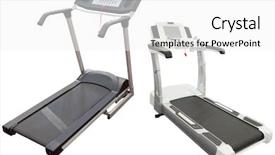  Presentation with treadmill - Cool new presentation theme with image of a treadmill under the white background backdrop and a white colored foreground