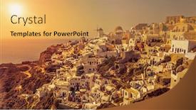  Presentation with santorini - Presentation design featuring image of a typical romantic view at oia santorini background and a yellow colored foreground
