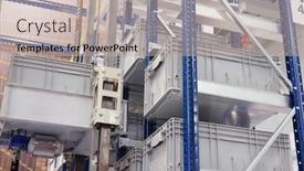  Presentation with electrical equipment motor - Slide set with image of a warehouse equipment background and a soft green colored foreground