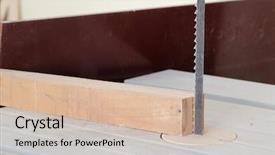  Presentation with woodworking - Presentation enhanced with image of a woodworking saw background and a  colored foreground