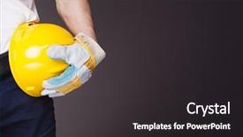  Presentation with worker - Colorful slide set enhanced with image of a worker holding a helmet against grey background backdrop and a dark gray colored foreground