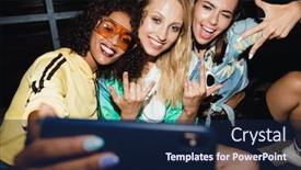  Presentation with girls night - Audience pleasing slides consisting of young happy smiling girls friends backdrop and a navy blue colored foreground
